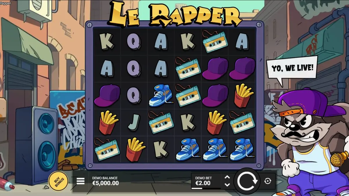 Smokey si rakun dalam slot Le Rapper dari Hacksaw Gaming